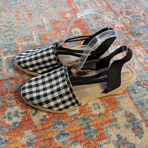 Studio Works Womens 9 Espadrille Wedge Black White Gingham Shoes Rockabilly